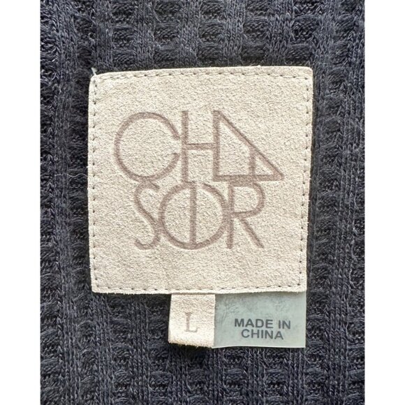 Chaser Shirt Women Large Black Waffle Knit Long Sleeve Thermal - Picture 5 of 9